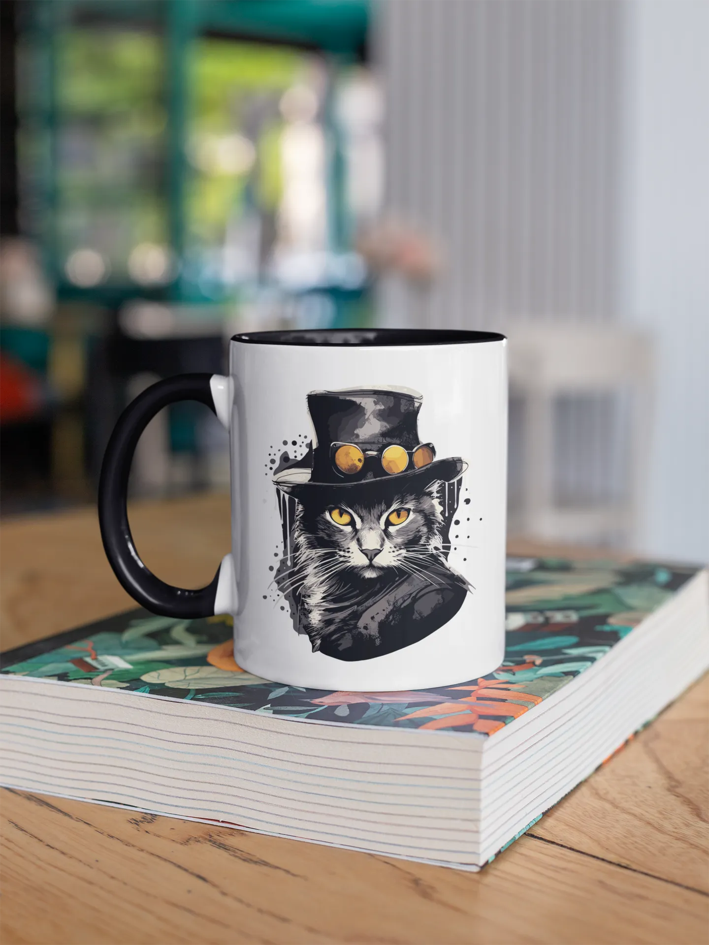 Zweifarbige Tasse mit Katzenmotiv "Bayou Cat"