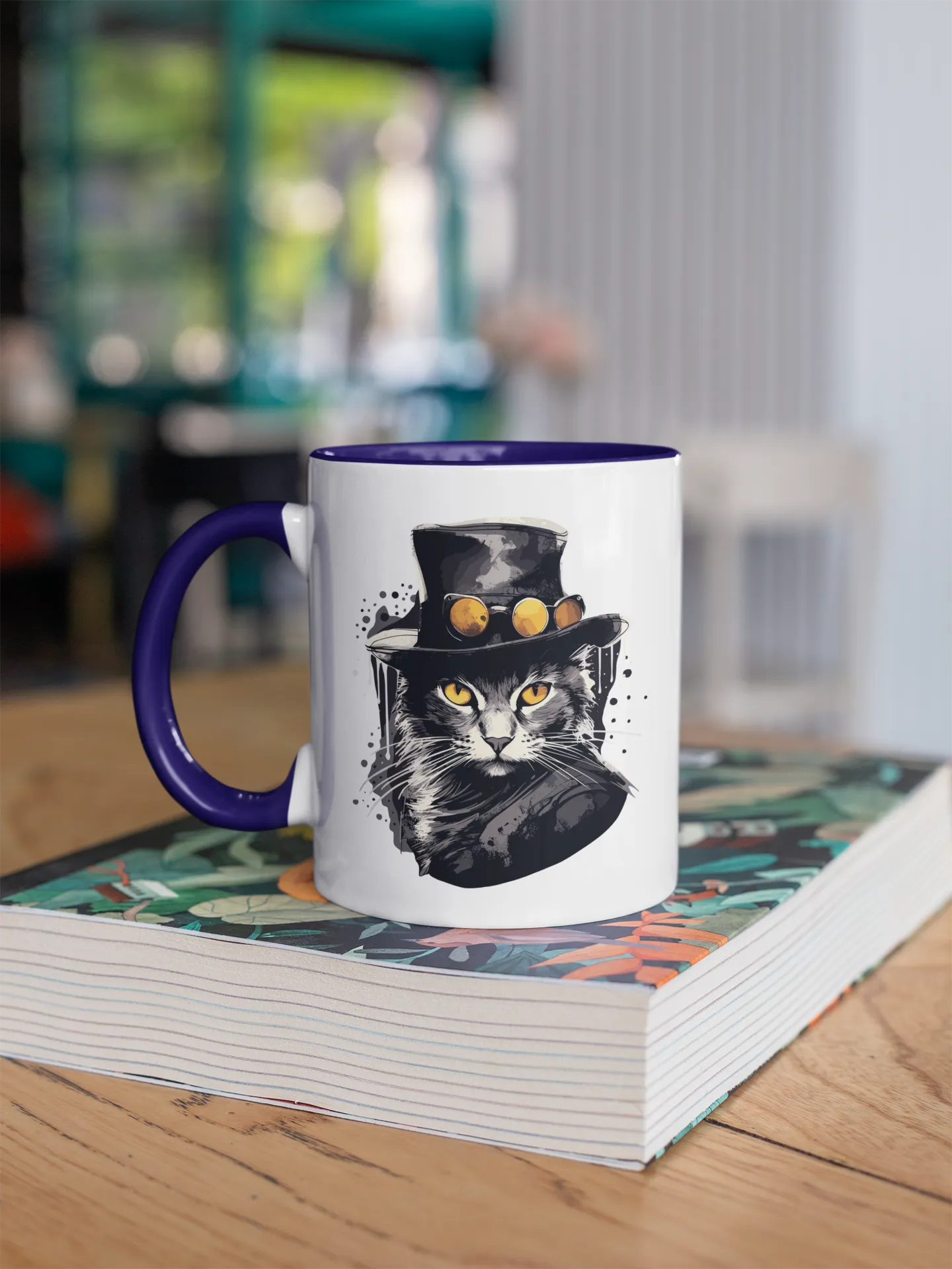 Zweifarbige Tasse mit Katzenmotiv "Bayou Cat"