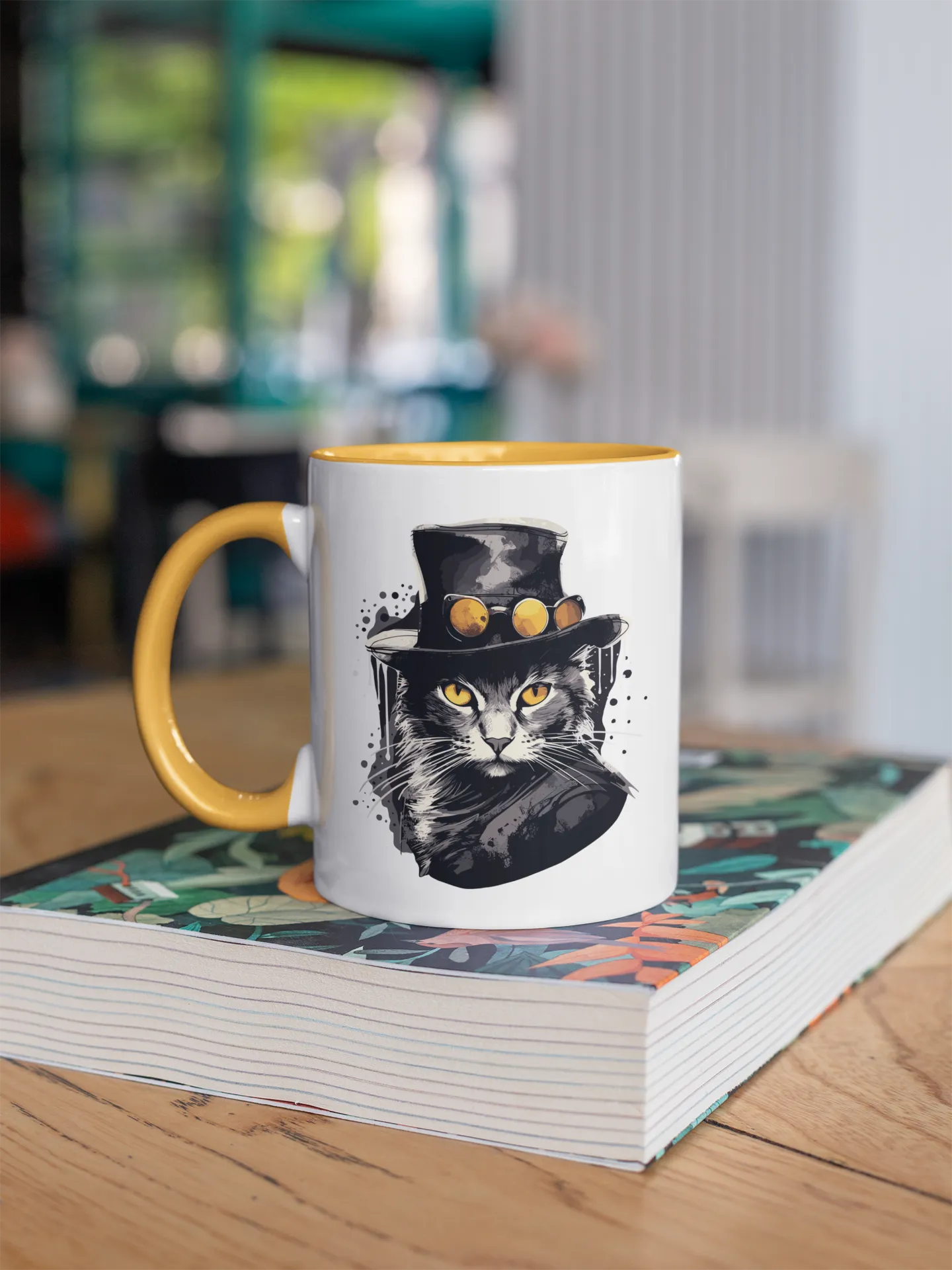 Zweifarbige Tasse mit Katzenmotiv "Bayou Cat"